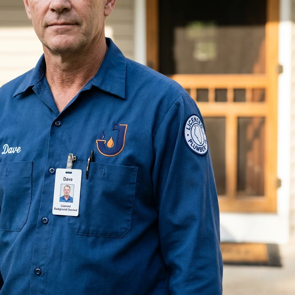 Licensed plumber showing ID badge in Thief River Falls, MN