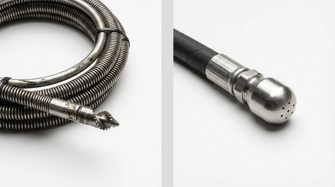 Drain snake cable and hydro jetting nozzle used for drain cleaning in Thief River Falls, MN