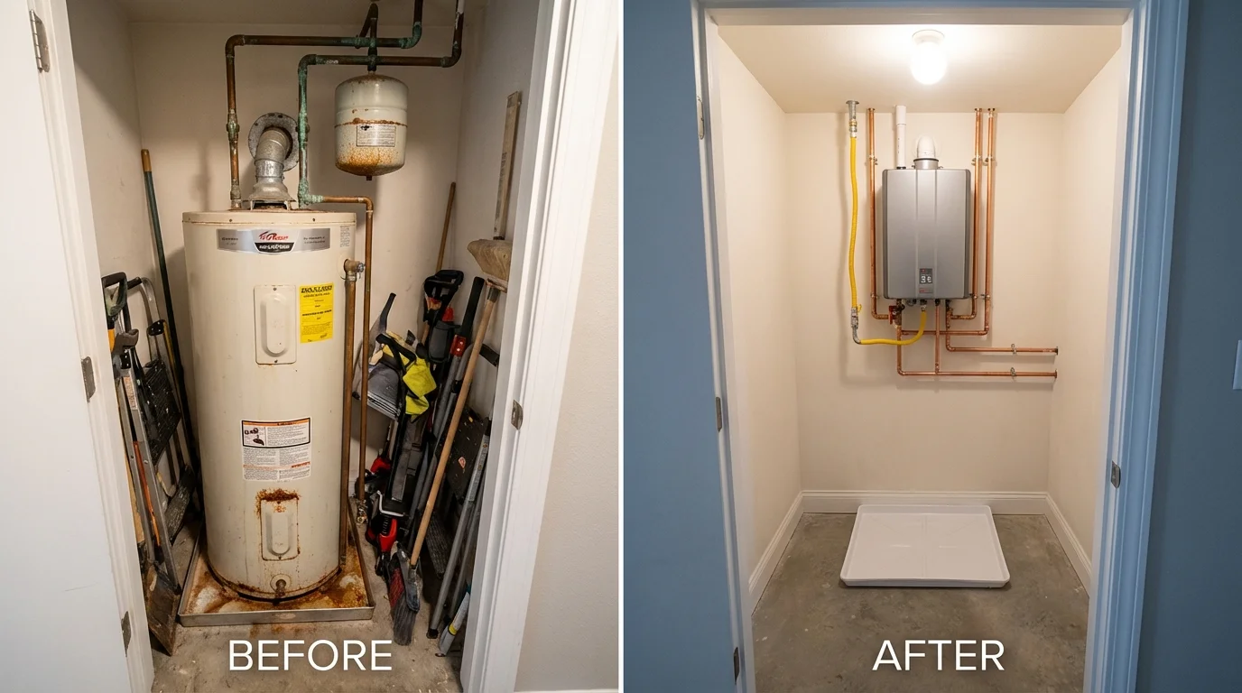 Tank water heater versus wall-mounted tankless unit comparison for Thief River Falls, MN homeowners
